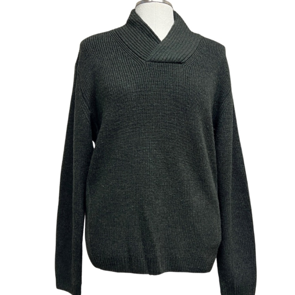 Rodd & Gun wool shawl collar academia elbow patch knit gray pullover sweater L